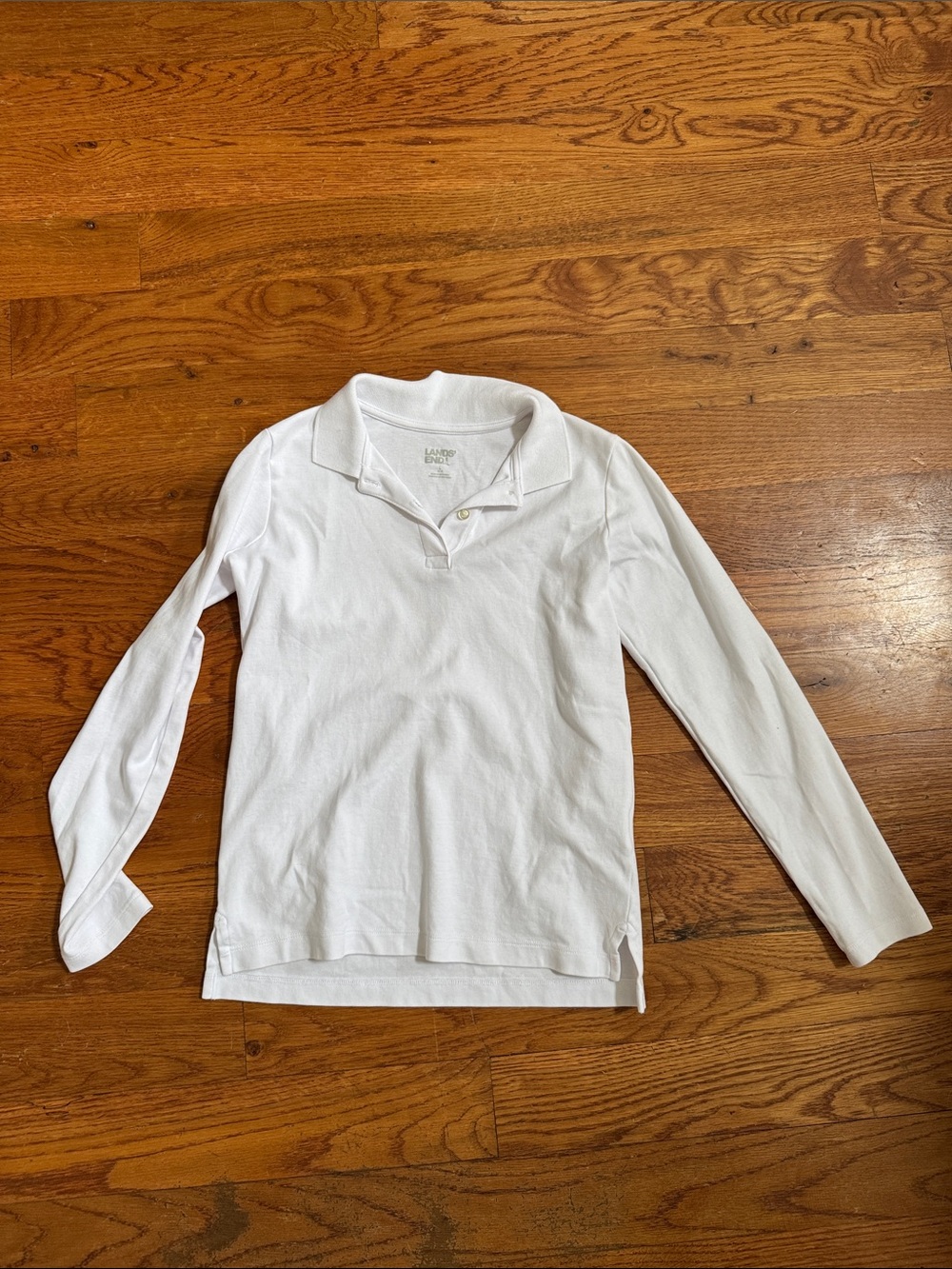 Lands' End White Long-Sleeve Polo Top